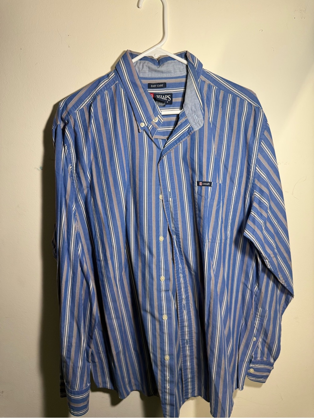Chaps Men’s Blue and White Striped Button-Down Shirt